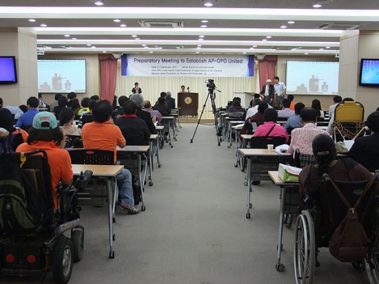 <p>
	The participants, sitting and listening to the facilitator during the preparatory meeting to establish AP-DPO United.</p>
