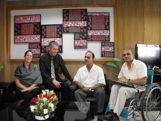 <p>Paula Hearn, Thomas Klassen, Minister of Civil Aviation and Tourism, Abdus Sattar Dulal - Director of BPKS are seated facing the camera.</p>
