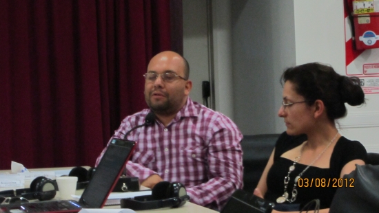 <p>
	Guillermo Pinilla and Andrea Cortes during training. Guillermo is reporting to the larger group.</p>
