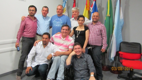 The sign language interpreter, Jose Leal, Naziberto Oliveira, Domingos Montagna, Guillermo Gordillo, Andrea Cortes, Ronaldo Bacry, Salam Gomes and Alexandre Maparunga in a group photo during the final day of the training.