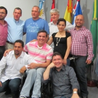 The sign language interpreter, Jose Leal, Naziberto Oliveira, Domingos Montagna, Guillermo Gordillo, Andrea Cortes, Ronaldo Bacry, Salam Gomes and Alexandre Maparunga in a group photo during the final day of the training.