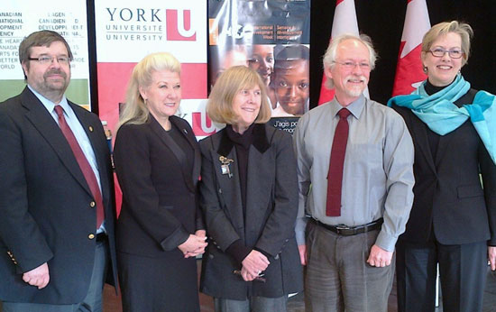 From left, York’s Vice-President Research & Innovation Robert Haché, MP Lois Brown, Professor Marcia Rioux, Professor Don Dippo and Professor Wenona Giles