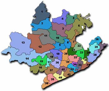 A map showing the numbered locations of Vishakapatnam district, in Andhra Pradesh, India